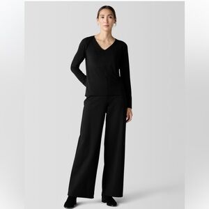Eileen Fisher Black Fine Jersey V-Neck Top XL